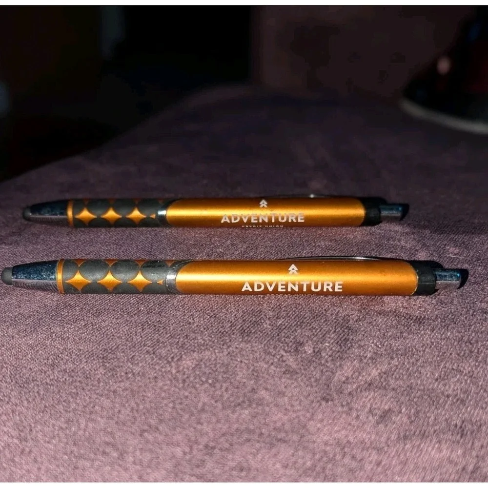 Retro Officecore Adventure Credit Union Promo Pen Set Lot‎ of 2 Working